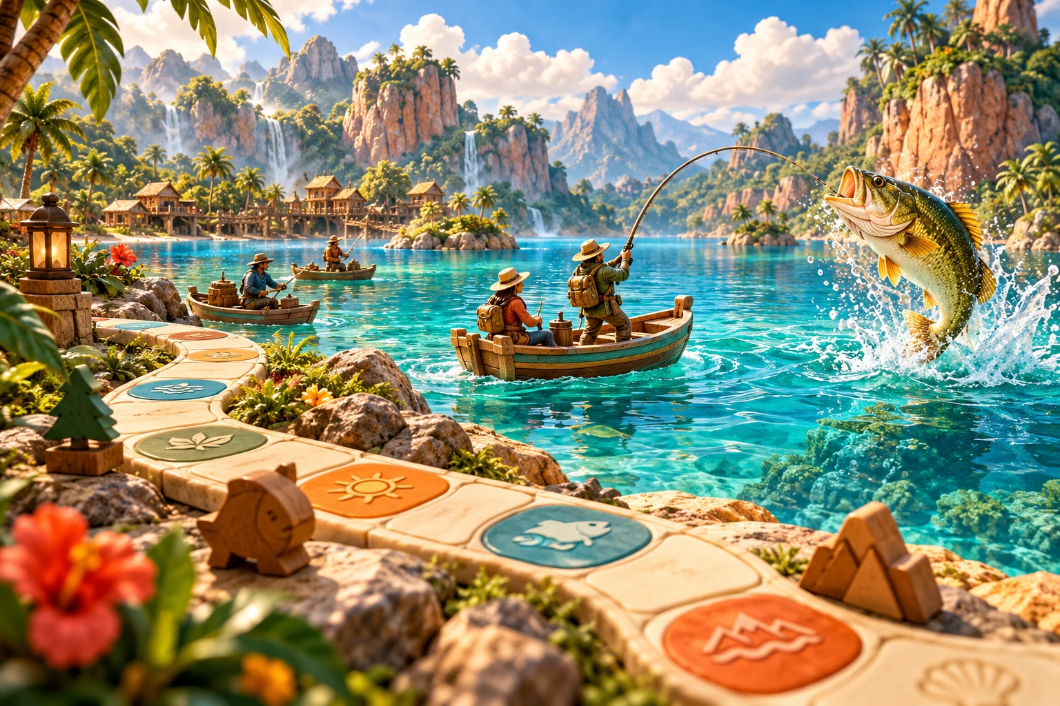 Tropical lagoon and tabletop fishing adventure